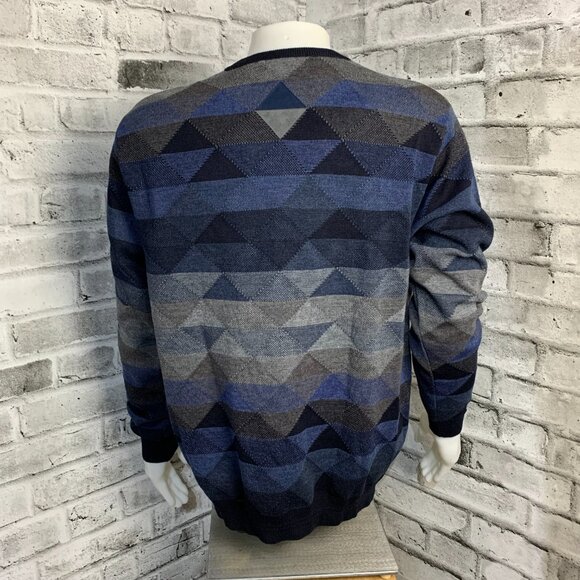 Vintage 90s Geometric Print Dad Office Grunge Corpcore Knit Crewneck Sweater - Picture 5 of 12